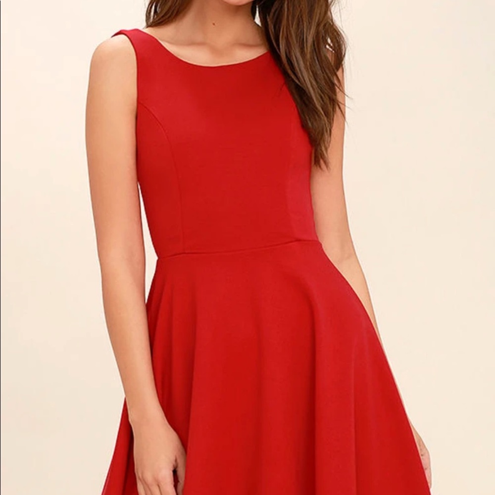 Lulus - Call Me Anytime Red Backless Skater Dress